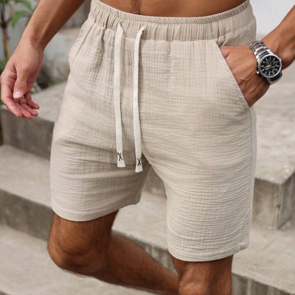 Manfinity Men's Casual Solid Drawstring Waist 100% Cotton Summer Mens Shorts - Picture 2 of 5